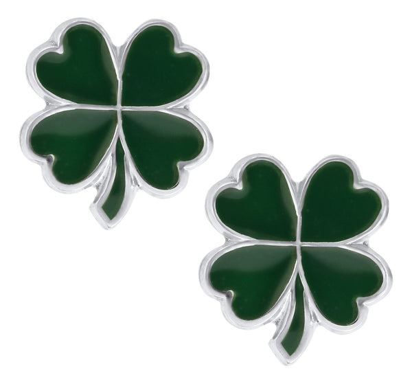 SS Child's 4-Leaf Clover Studs Green - Walter Bauman Jewelers