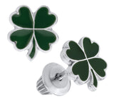 SS Child's 4-Leaf Clover Studs Green - Walter Bauman Jewelers