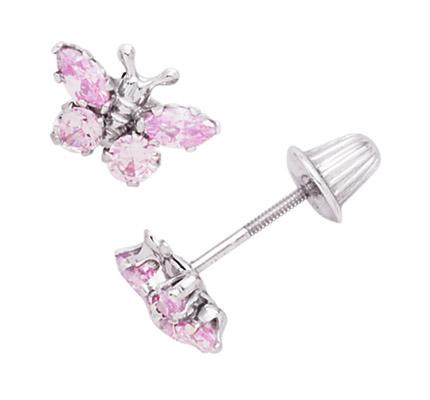 SS Child's Butterfly Pink Cz Studs - Walter Bauman Jewelers