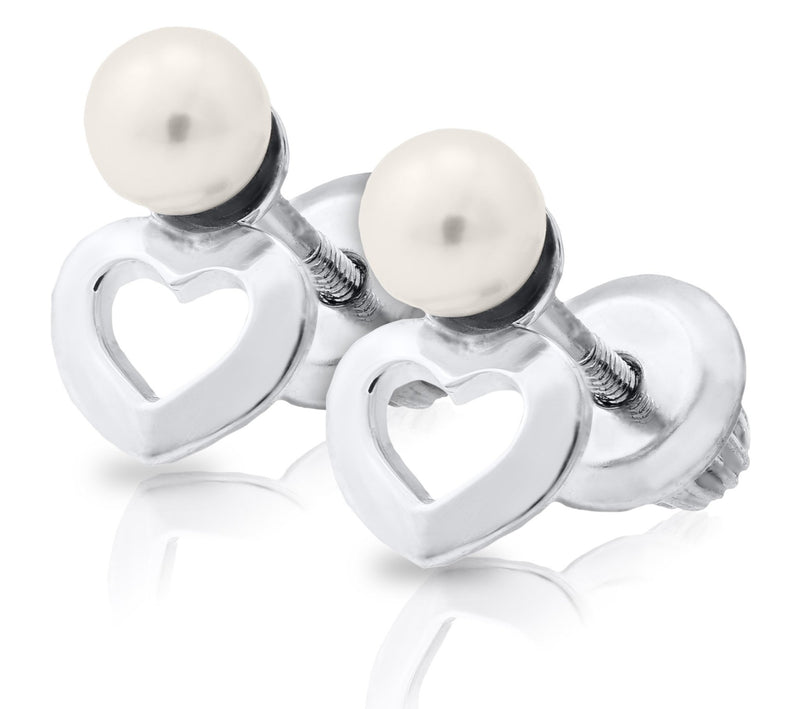 SS Childs Heart Studs with Pearl - Walter Bauman Jewelers