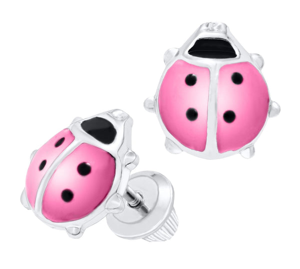 SS Childs Pink Ladybug Studs - Walter Bauman Jewelers