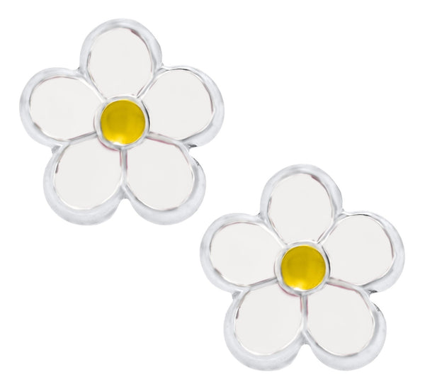 SS Child's White/Yellow Flower Studs - Walter Bauman Jewelers