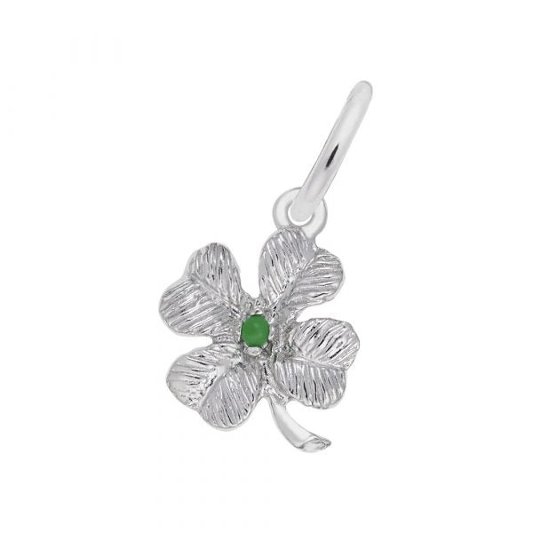 SS Clover with Green Bead Charm - Walter Bauman Jewelers