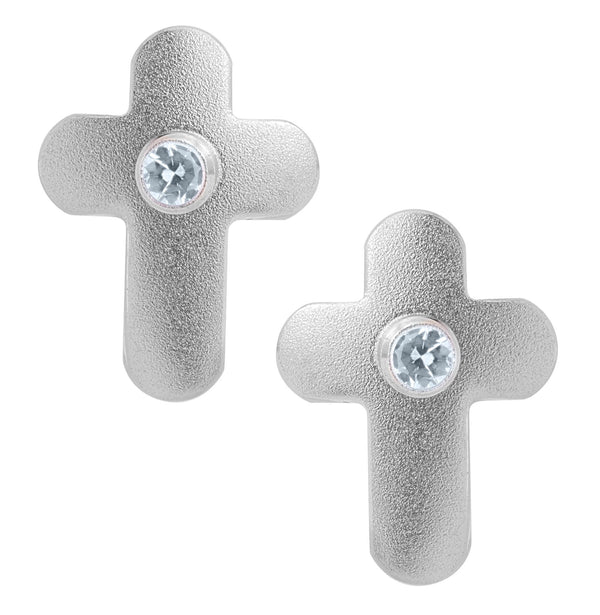 SS Cross Baby Studs with Diamond - Walter Bauman Jewelers