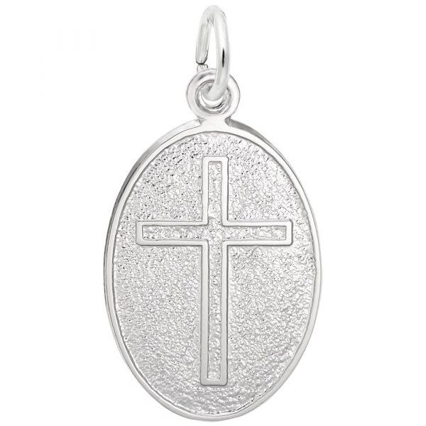 SS Cross Oval Disc Charm - Walter Bauman Jewelers