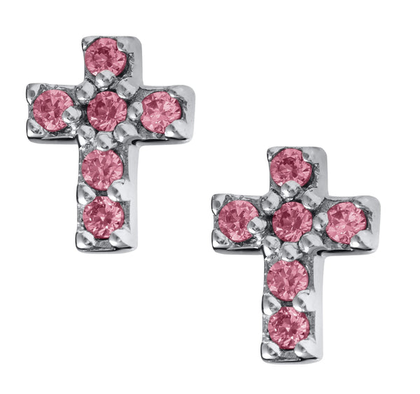 SS Cross Pink Cz Baby Studs - Walter Bauman Jewelers