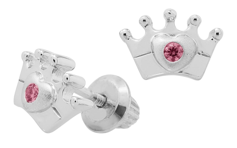 SS Crown Baby Studs with Pink Cz - Walter Bauman Jewelers