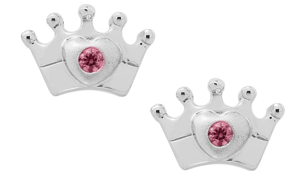 SS Crown Baby Studs with Pink Cz - Walter Bauman Jewelers