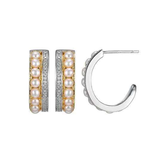 SS CZ and Pearl Hoop Earrings - Walter Bauman Jewelers