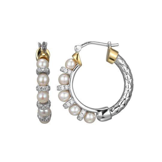 SS CZ and Pearl Mesh Hoop Earrings - Walter Bauman Jewelers