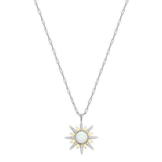 SS CZ and Synthetic Opal Starburst Pendant Paperclip Chain - Walter Bauman Jewelers