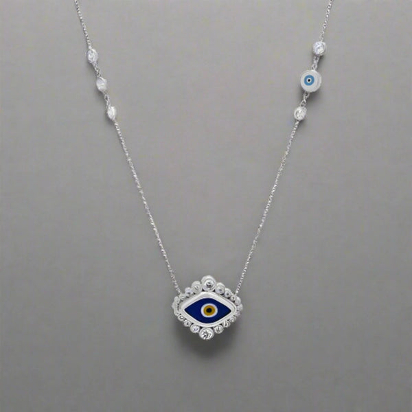 SS CZ Blue Enamel Guardian Eye Necklace - Walter Bauman Jewelers