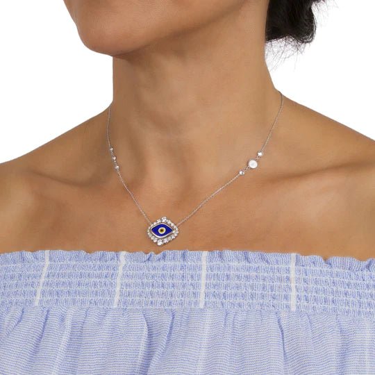 SS CZ Blue Enamel Guardian Eye Necklace - Walter Bauman Jewelers