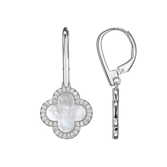 SS CZ Clover Mother of Pearl Lever Back Earrings - Walter Bauman Jewelers