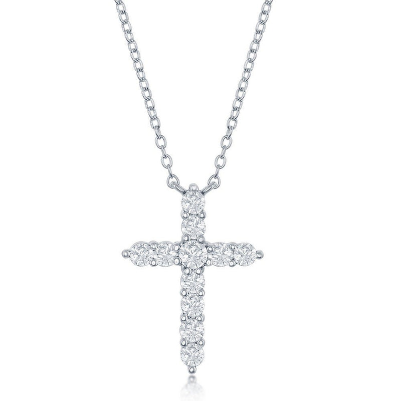 SS CZ Cross with Cable Chain - Walter Bauman Jewelers