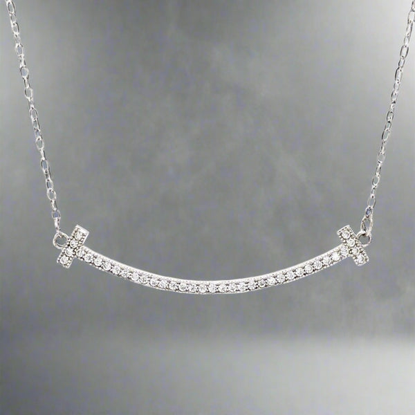 SS CZ Curved Bar Necklace - Walter Bauman Jewelers