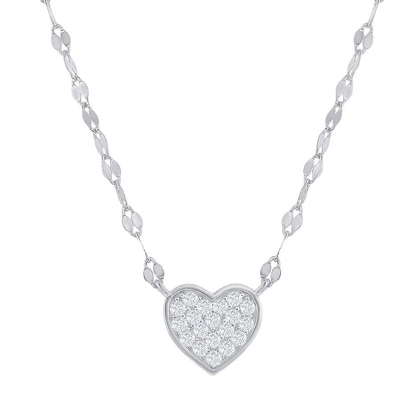 SS CZ Heart Choker with 17" Mirror Chain - Walter Bauman Jewelers