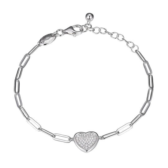 SS CZ Heart Paperclip Bracelet - Walter Bauman Jewelers