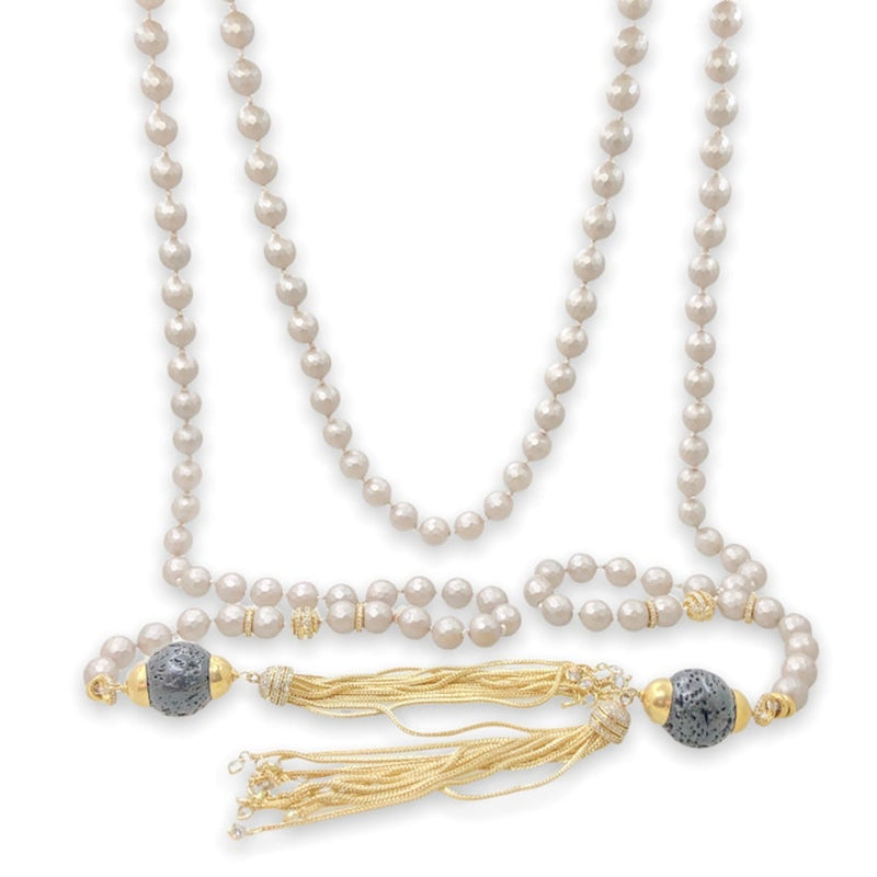 SS CZ, Lava, & Resin Beaded 66” Lariat Necklace - Walter Bauman Jewelers