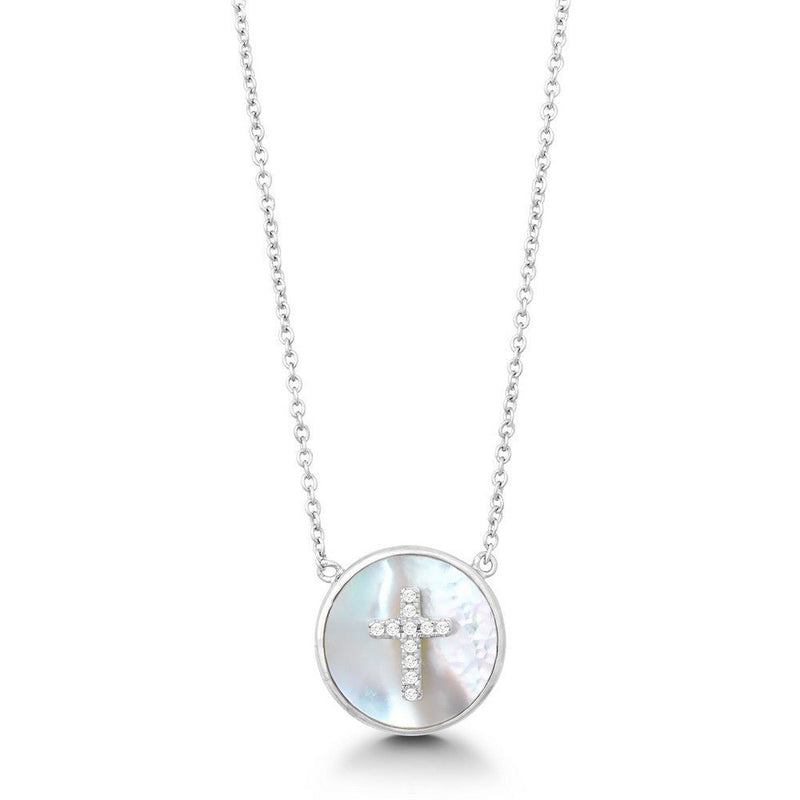 SS CZ MOP Round Cross Necklace - Walter Bauman Jewelers