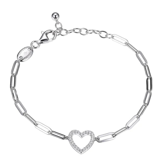 SS CZ Open Heart Paperclip Bracelet - Walter Bauman Jewelers