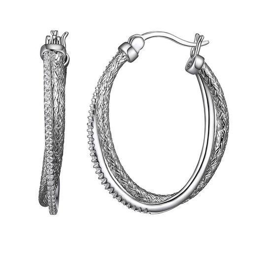 SS CZ Oval Hoop Earrings - Walter Bauman Jewelers