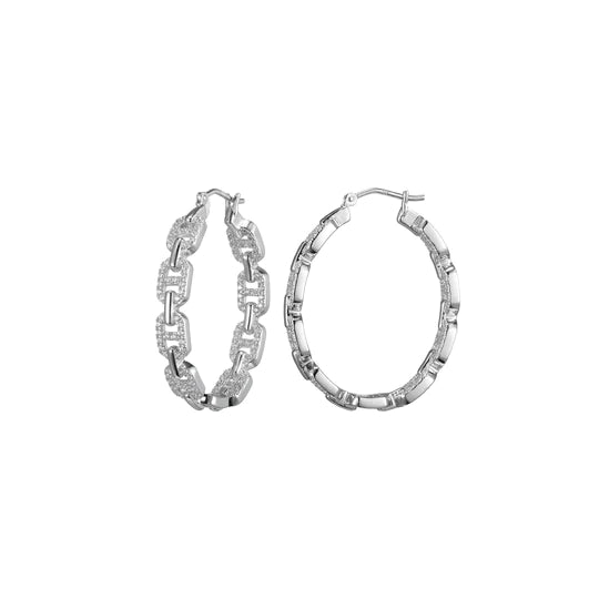 SS CZ Oval Link Hoop Earrings - Walter Bauman Jewelers
