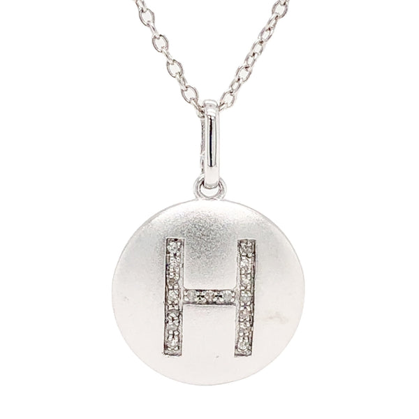 SS Diamond H Initial Disk Pendant - Walter Bauman Jewelers