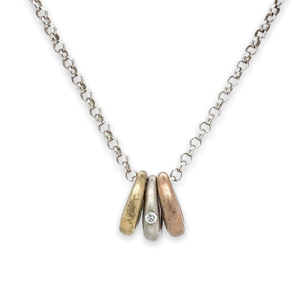SS Diamond Tricolor Oval Link Necklace - Walter Bauman Jewelers
