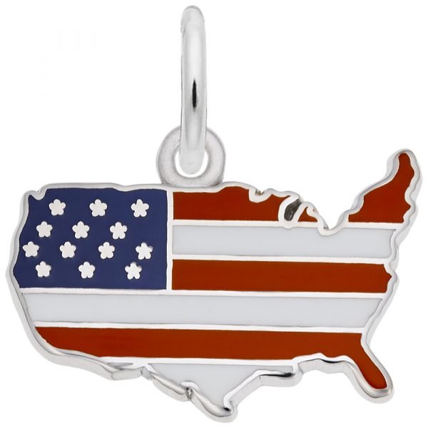 SS Enamel American Flag Map Charm - Walter Bauman Jewelers