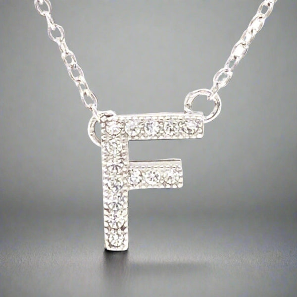 SS F Initial CZ Necklace - Walter Bauman Jewelers