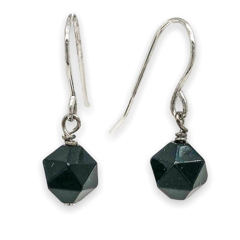 SS Faceted Black Agate Dangle Earrings - Walter Bauman Jewelers