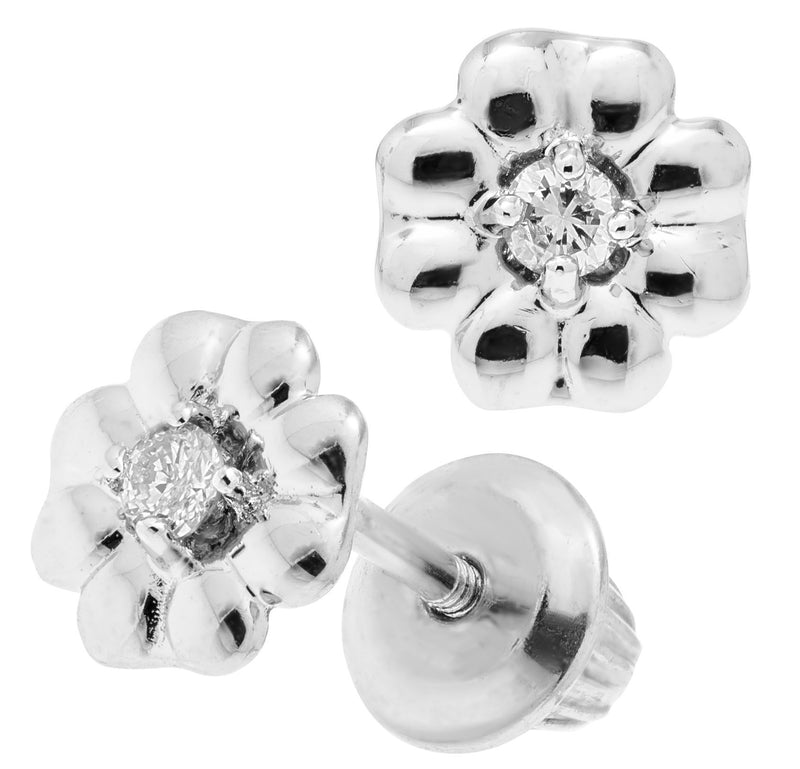 SS Flower Studs with Diamond - Walter Bauman Jewelers