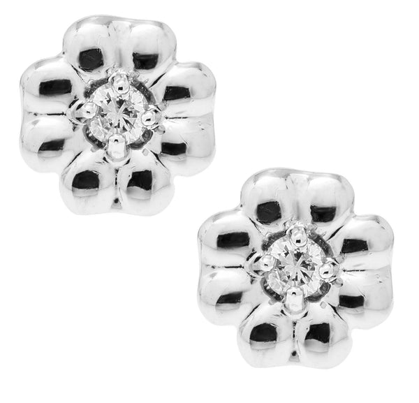 SS Flower Studs with Diamond - Walter Bauman Jewelers