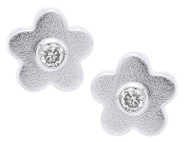 SS Flower with Diamond Baby Studs - Walter Bauman Jewelers