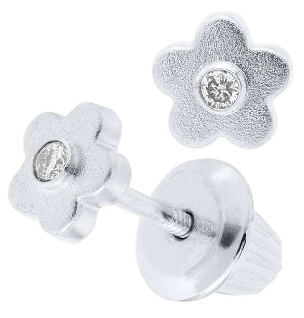 SS Flower with Diamond Baby Studs - Walter Bauman Jewelers