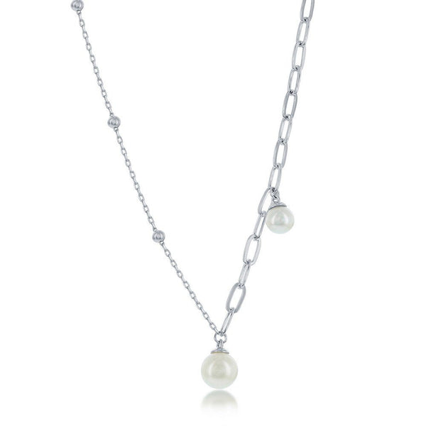 SS FWP Paperclip and Beaded Chain Necklace - Walter Bauman Jewelers