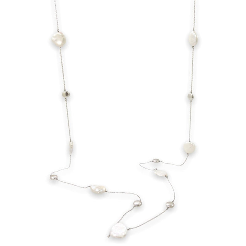 SS Keshi FWP & Flat Bead Station Necklace - Walter Bauman Jewelers