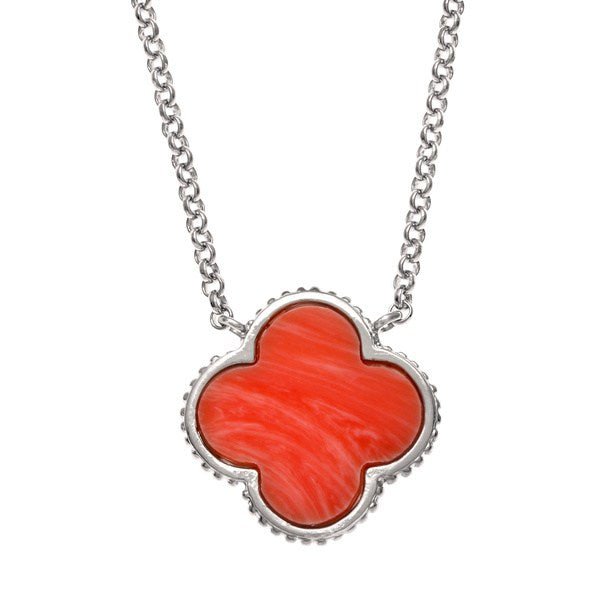 SS Lab Created Red Coral Clover Necklace - Walter Bauman Jewelers
