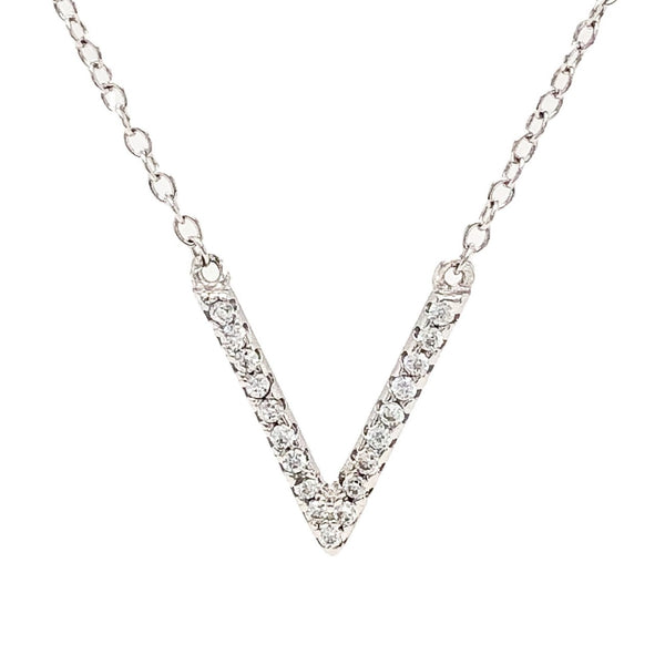 SS Large V Initial CZ Necklace - Walter Bauman Jewelers