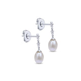 SS Linear Pearl Drop Earrings - Walter Bauman Jewelers