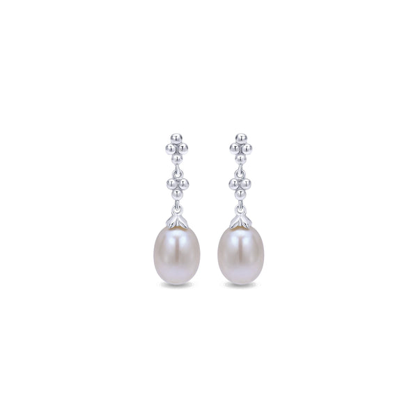 SS Linear Pearl Drop Earrings - Walter Bauman Jewelers