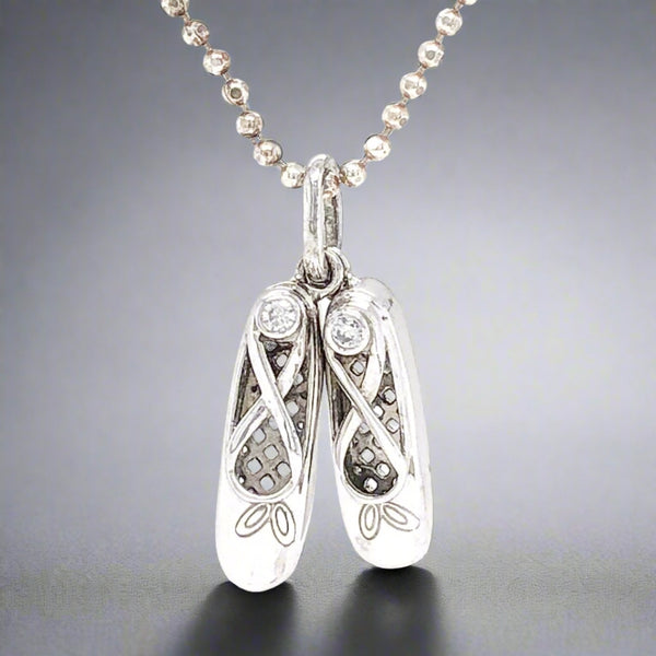 SS “Live with Grace” CZ Ballet Slippers Pendant - Walter Bauman Jewelers