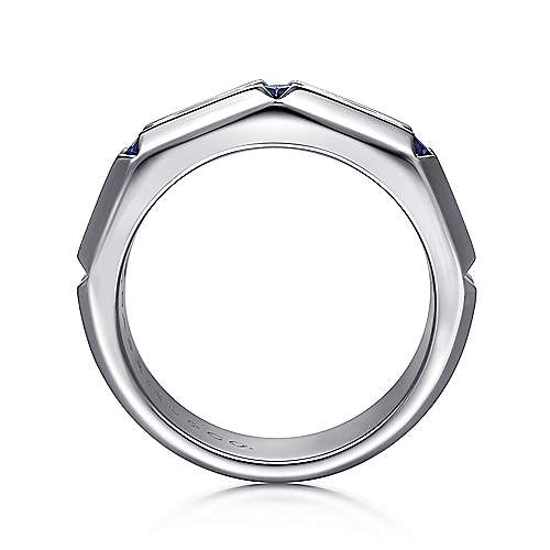 SS Men's Ring with Square Sapphire Stations - Walter Bauman Jewelers