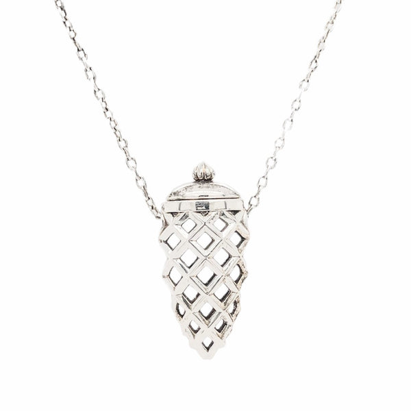 SS Open Acorn Locket Necklace - Walter Bauman Jewelers