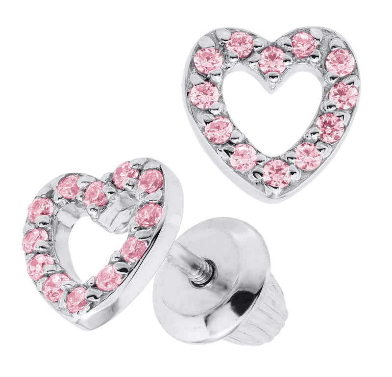 SS Open Heart Pink Cz Baby Studs - Walter Bauman Jewelers