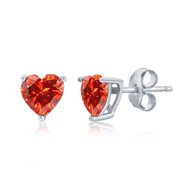 SS Orange CZ Heart Stud Earrings - Walter Bauman Jewelers
