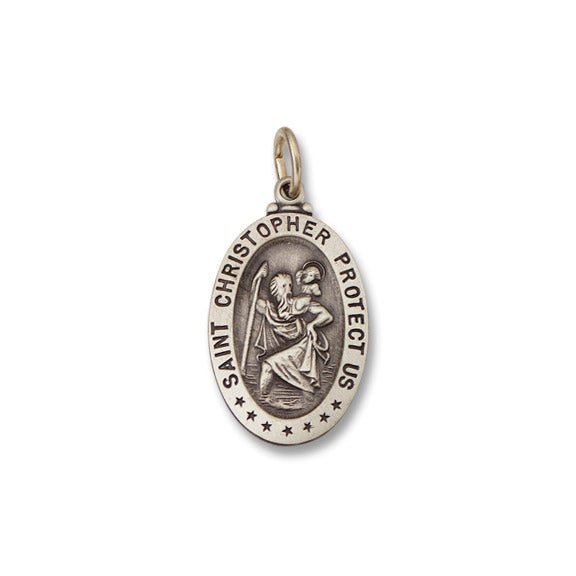 SS Oval Antiqued St. Christopher Medal - Walter Bauman Jewelers