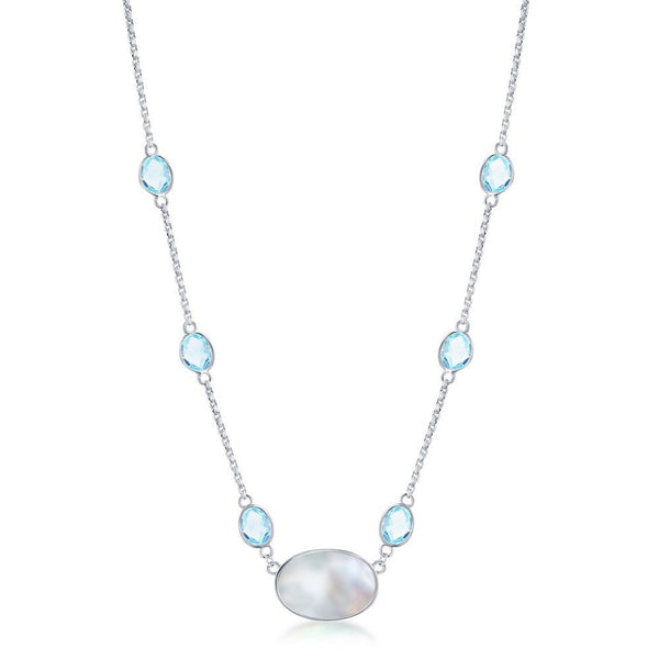 SS Oval Blue Topaz and Mother Of Pearl Necklace - Walter Bauman Jewelers