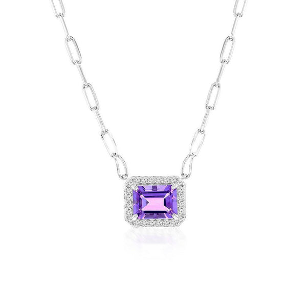 SS Paperclip chain with White Topaz and Amethyst Pendant - Walter Bauman Jewelers